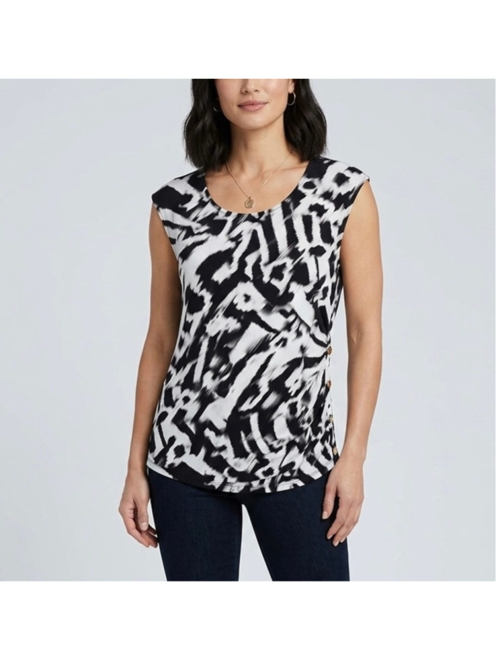 Calvin Klein Black & White Abstract Cap-Sleeve woman Blouse XL work casual 1387